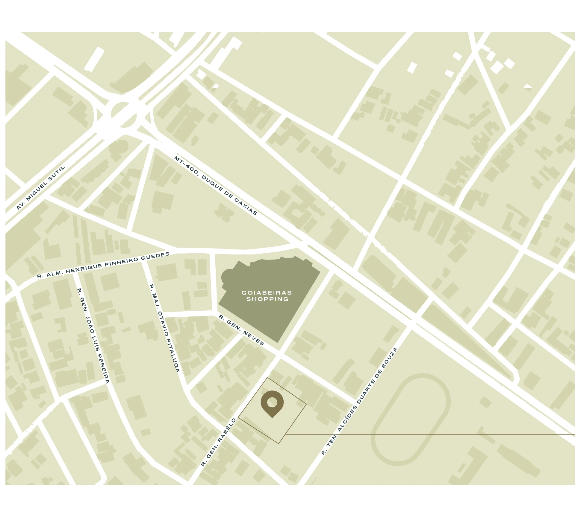 Mapa da localização do Amani Comfort Home no bairro Goiabeiras, na Rua General Rabelo, ao lado do Goiabeiras Shopping