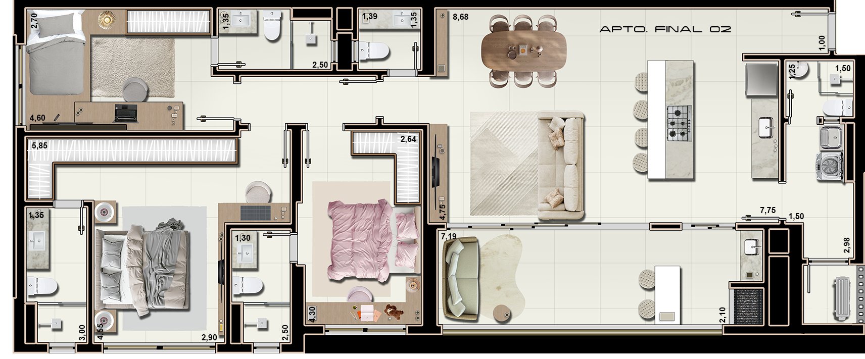 Planta humanizada oficial — Apartamento de 138 m²