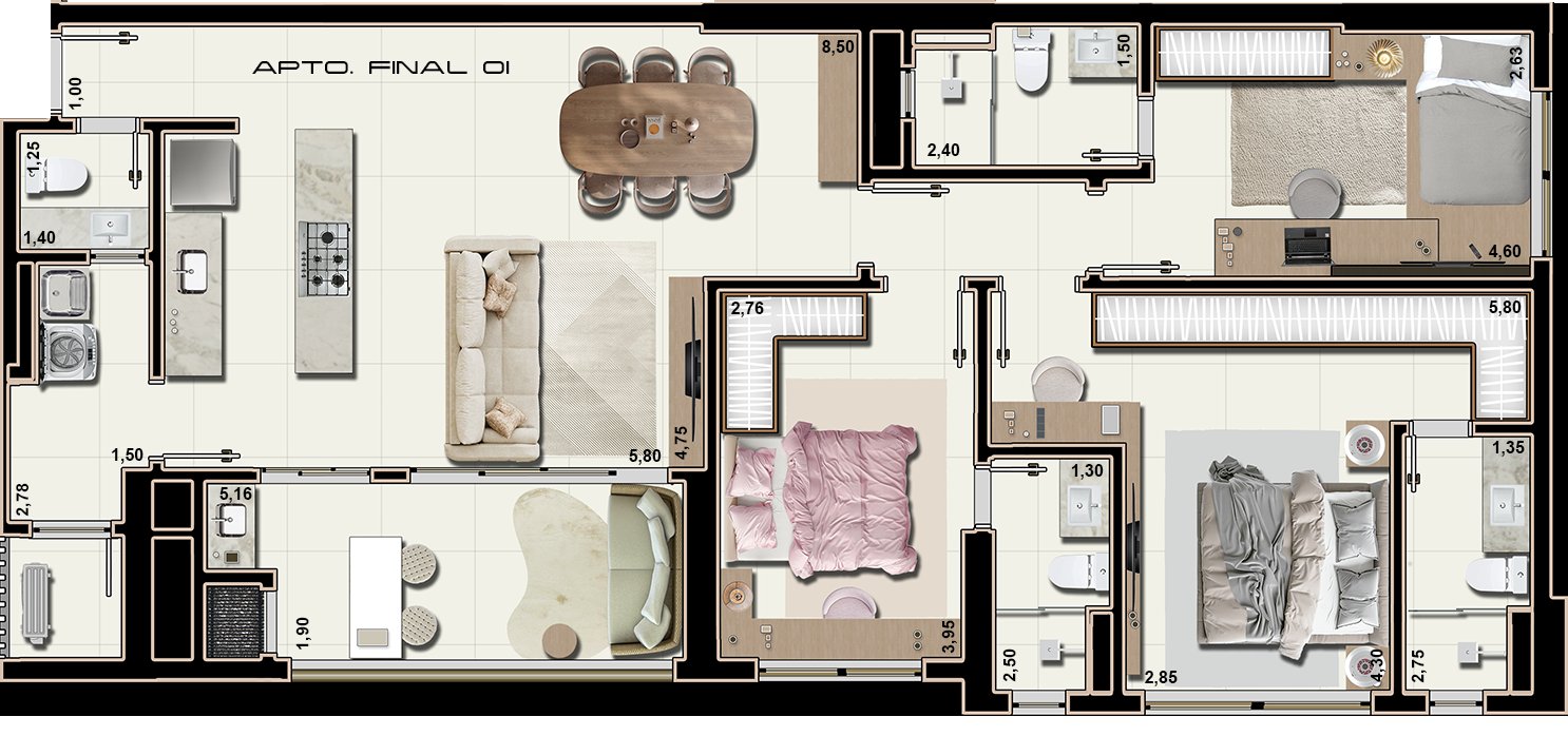Planta humanizada oficial — Apartamento de 118 m²